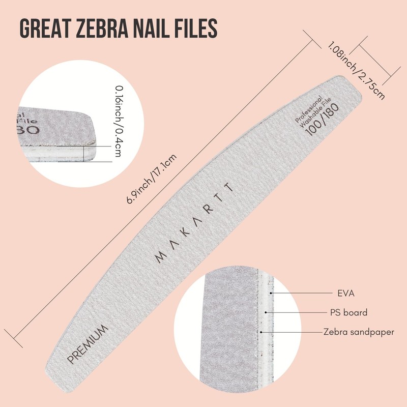 Makartt Nail File, 100/180 Grit Nail Files for Natural Nails,