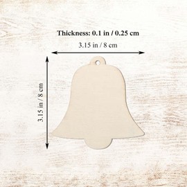 Creaides 20pcs Bell Wood DIY Crafts Cutouts Blank Wooden Christmas Bell Shaped Hanging Ornaments with Hole Hemp Ropes Wood Tags for DIY Projects Christmas Party Home Decorations