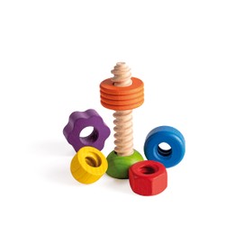 Erzi 42527 Wooden Screw Game Rainbow Learning Material Naming Shapes and Colours