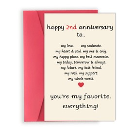 OJsensai Happy Heart 2nd Anniversary Card for Boyfriend Girlfriend, Romantic Cotton 2nd Aday Gifts for Him Her, Funny 2 Year Wedding Anniversary Card for Husband Wife