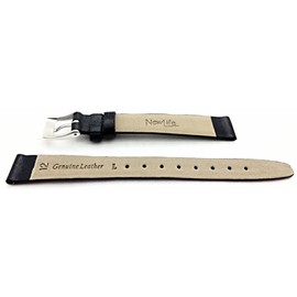NewLife 12mm Long, Black, Flat, Elegant Calfskin Leather Watchband | Thin, Narrow Replacement Wrist Watchstrap that brings to Any Watch (Womens Long Length)