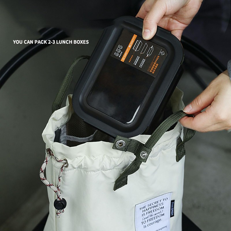 Japanese Style Bento Bag Portable Insulated Lunch Bag with Drawstring