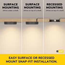 GETINLIGHT 2.6" Wide 3000K Dimmable LED Puck Lights Kit, Plug-in Installation with Recessed or Surface Mounted, White Finish Over Metal Construction, Set of 3, IN-0113-3-WH