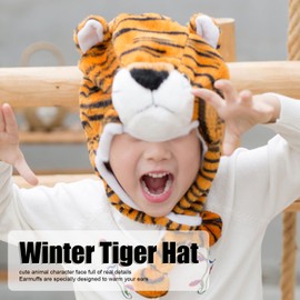 Gsycle Tiger Hat, Soft Tiger Beanie Plush Hats Winter Hats Funny Plush Animal Hat Cute Plush Hat Warm Beanie Hat for Kids Adult Cosplay
