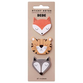 Sticky Notes with Animals - Sticky Tab Bookmarks - 75 Sheets - Tiger + Fox + Wolf