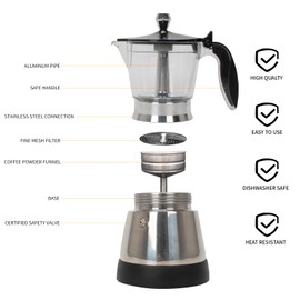 LAOION Cafeteras Electricas Modernas Moka Pot, Italian Coffee Espresso Machine, 6 Cup Cuban Coffee Maker with Detachable Base & Overheat Protection, Greca Electrica De Cafe Gift for Travel