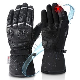Grapelet Motorcycle Gloves Winter, Windproof Waterproof Motorcycle Gloves for Men, Touchscreen Winter Gloves for Outdoor Sports, L