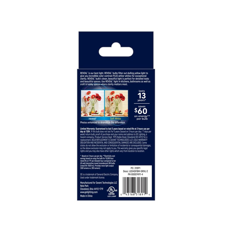 GE Reveal LED Light Bulbs, Candle Lights, 40 Watts, Clear