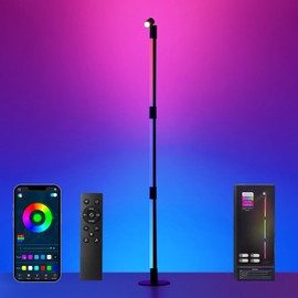 SANBEN Corner Floor Lamp - Black RGB LED Floor Lamp with Music Sync and 16 Million DIY Colors, App & Remote Control, Color Changing Modern Smart Corner Lamp for Bedroom Living Room