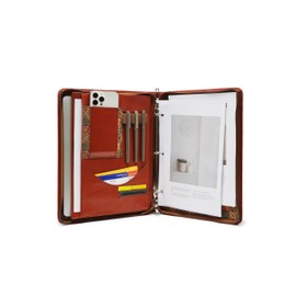 Vegan Leather Portfolio, Brown leather Padfolio, 10x13.5 inch briefcase with 3 Ring Binder, Faux leather Portfolio fit for A4 Letter Size notepad, Leather padfolio for Men and Women