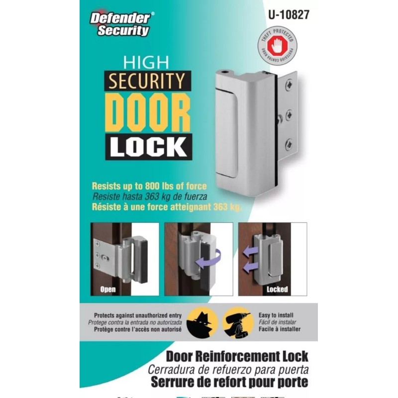 DEFENDER SECURITY HIGH SECURITY DOOR REINFORCEMENT LOCK U-10827, SATIN NICKEL,BN
