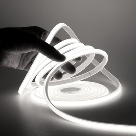HEGEHE 220V COB Neon Light Strip with On/Off Switch, Cut to 50cm, 288LED/m Flexible and Waterproof Silica Gel Rope Light (5m, Cold White)