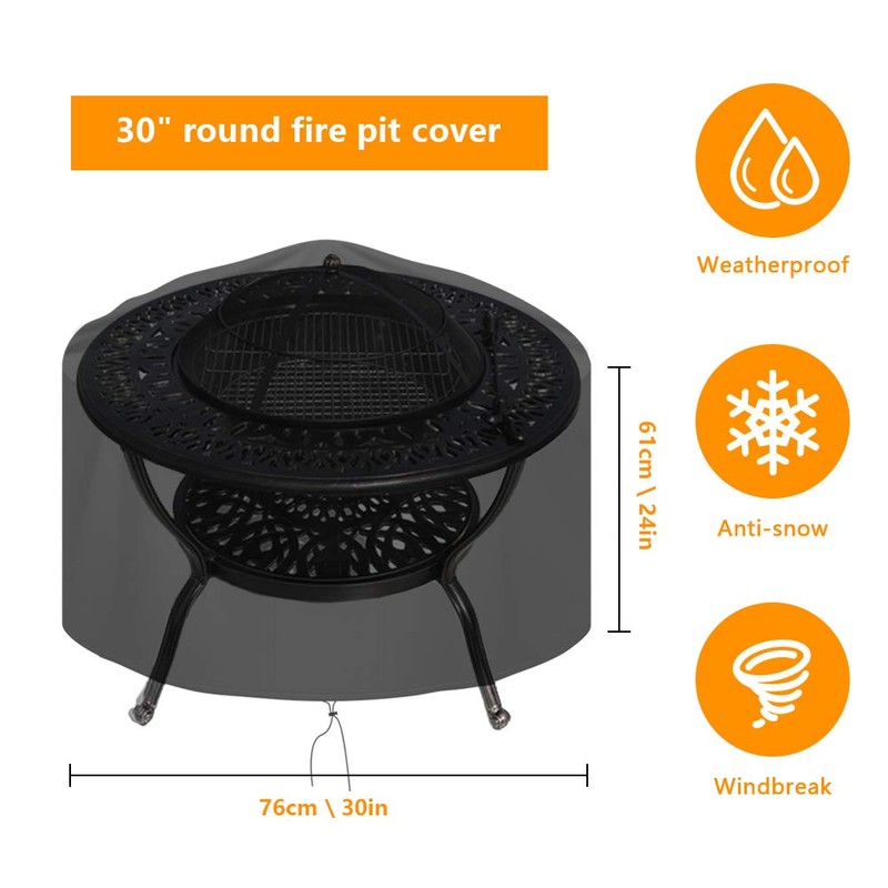 OKPOW Fire Pit Cover 75cm, Firepit Covers Waterproof Round-600D,Anti-UV,Heavy Duty