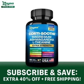 Zoyava Corti-Soothe Supplement, All-in-One Cortisol Supplement with Magnesium, Ashwagandha, L-Theanine & 10+ Extra Strength Ingredients, 60 Capsules, MADE IN USA