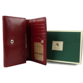 Visconti Ladies Italian Leather Clasp Purse/Wallet Monza Collection Classic Gift Boxed (Red)