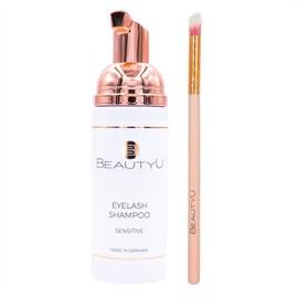 BeautyU® Eyelash Shampoo Sensitive with Cleaning Brush I Eyelash Shampoo with Allantoin & Pro-Vitamin B I Gently Removes Make-Up & Residue I Suitable for Eyelash Extension I Made in Germany