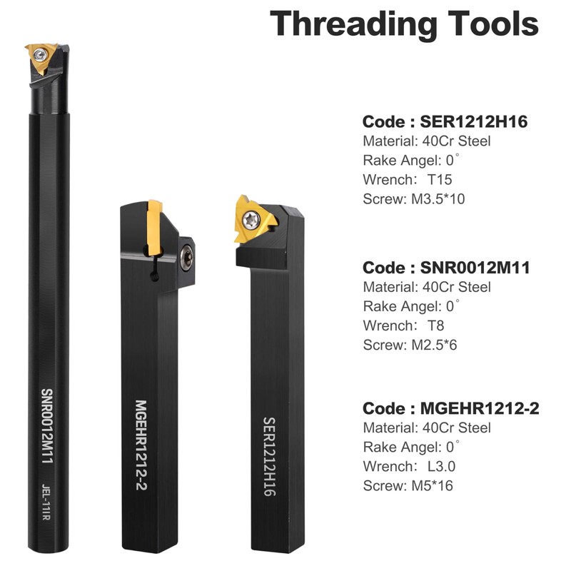 Lathe Turning Tool Kit, 7pcs 1/2'' Indexable Metal Lathe Tool