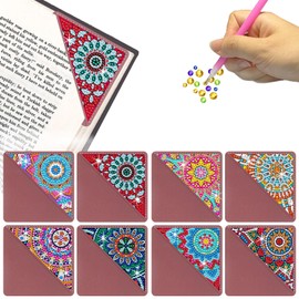 Generic 8Pcs Diamond Art Bookmarks,DIY Diamond Art Kits for Adults,Cute Diamond Painting Corner Bookmarks Small Crafts Kit Gifts for Women Book Lovers (Mandala)