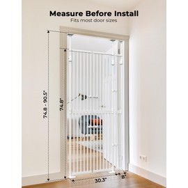 Extra Tall Cat Gate for Doorway: Sprouterie 74.8"-90.5" Tall Cat Gates for Pet 30.3"-38.2" Wide Pressure Mount No Wall Drilling for Indoor Stairs Doorway Room Door Dog Safety Barrier No Toddler