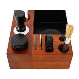 Treliamd 8 In One Espresso Knock Box Espresso Accessories Coffee Organizer, Include Wooden Tamping Station Espresso Tamper, Distributor, Puck Screen Accessories (54 mm)