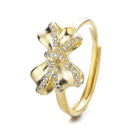 Opening Adjustable Inlaid Crystal Bow Ring for Women Wedding Anniversary Engagement Ring Gifts (A)