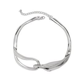 Chunky Silver/Gold Plated Metal Buckle Collar Necklace for Women Men,Thick Geometric Metallic Unisex Abstract Choker Necklace Statement Fashion Chain Necklace Cool Punk Jewelry (silver)