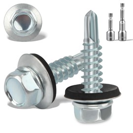 55PCS Roofing Screws with Rubber Washers 6.3x25mm Hex Head Self Tapping Screws und 2 M8 Hex Socket Bits Tech Screw for Metal Zinc Plated Corrugated Roofing Cladding Steel Screw for Tin Roof