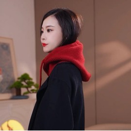 Hooded String Balaclava Knit Hat lf1830 (One Size) Black 2ea