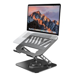 FlyBunny Adjustable Laptop Stand for Desk, Dual Foldable Aluminum Computer Riser with Heat-Vent, Ergonomic Sit to Notebook Holder Convertor, Compatible with All 10-17.3" Laptops, Tablets, Gray