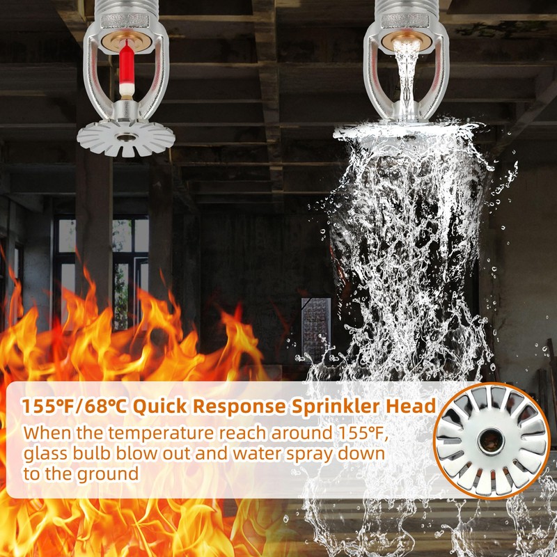 5pc Fire Sprinkler Head & Wrench, Pendent Type 155℉ (68°C)