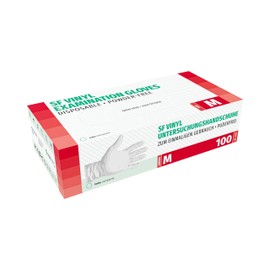 Vinyl Gloves Box of 100, Disposable Examination Gloves, Powder-Free Vinyl Gloves, Latex-Free, Non-Sterile, Medium, Transparent
