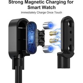 Compatible with SOUYIE Smart Watch Charger, Magnetic Replacement Charger Compatible for SOUYIE SW-7, H69, P109, T98 Smart Watch (2 Pack-Black+Black, 2.84mm pins Distance)
