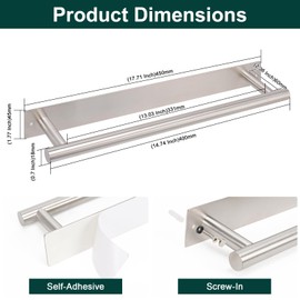 BathAce Bathroom Towel Bar, 16 Inch Round Towel Racks for Bath Wall Mounted SUS304 Stainless Steel Towel Hanger for Kitchen, Self-Adhesive or Screw-Mounted Hand Towel Holder (Brushed Nickel)