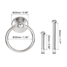 QUARKZMAN Pack of 4 Round Ring Handles Drawers Knobs Silver Circle Drawer Handles Single Hole for Dresser Cupboard Wardrobe