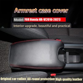Great-luck Leather Center Console Cover Armrest Pad, Protector Armrest Box Cover Accessories Keep Your Armrest in a More Comfortable Feeling(red Stitches) for Honda HR-V(2016 2017 2018 2019 2020 2021)
