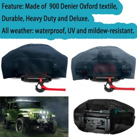 Winch Cover, Heavy Duty 900D Waterproof UV-resistant Winch Protective Cover, Indoor/Outdoor Winch Accessories, Weather Resistant Dustproof Cover for Electric Winches up to 8,000 -17,500 Lbs.