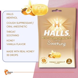 HaIIs Cough Drops, Throat Drops and Cough Relief, 30 Drops per Bag, Honey Vanilla (Pack of 2)