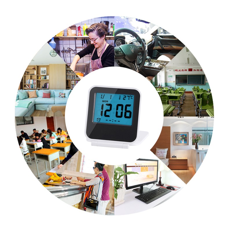 Portable Foldable Tabletop Travel Digital Alarm Clock with Temperature Calendar