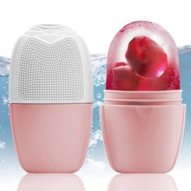 XHJRI Ice Face Roller Massager,Ice Cube Roller for Face, Eyes and Neck Naturally Conditioning and Skin Care,De-Puff Eye Bags,Reduce Migraine Pain,Reusable Massage Silicone Ice Mold (New Pink White)