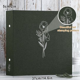 Lanpn 12x12 inch Scrapbook Photo Album, Linen Cover Archival Acid Free Top Load 3 Ring Binder Folder Photo Book 12 x 12 with 30 Plastic Sleeves 60 Pages (Green)