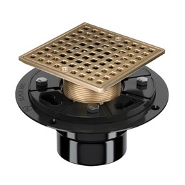 Uni-Green Champagne Bronze Shower Drain 4-1/4 Inch - Square Gold Shower Drain Kit with ABS Flange for 2" or 3" Pipe - Low Profile 304 Stainless Steel Shower Floor Drain Kit with Hair Carcher
