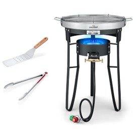 COOKAMP 23" Heavy Duty Stainless Steel Concave Comal Set with High-Pressure Propane Burner Stove and Burner Stand, Discada Disc Cooker, Great for Backyard and Outdoor Cooking -SA1800