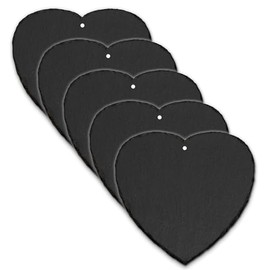 mtb more energy Slate Sign Plate Heart [Pack of 2] - 15 x 15 cm with Hole - Heart Shape - DIY - for Writing or Engraving Yourself for Gifts, Crafts, Household, Garden with Hole