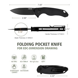 ZANGING Pocket Folding Knife(EDC)- With 2.99” 8Cr14MoV Steel Blade and G10 Handle,- Lightweight Folding knives with Clip for Camping, Hiking, Hunting Survival Multi-Knife (Black)