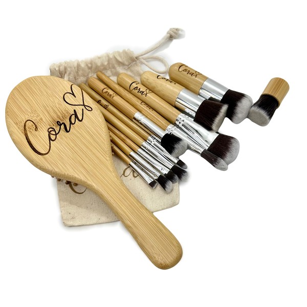 Personalized Makeup vanity set, make up brushes, hair brush custom