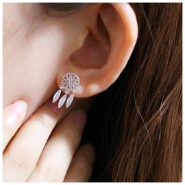 Iaceble Boho Dream Catcher Stud Earrings Feather Dangle Earrings Vintage Hollow Circle Earrings Silver Lotus Flower Earrings Jewelry for Women and Girls