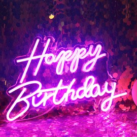 DAKABUKA LED Happy Birthday Neon Sign Night Light Birthday Party Decorations Pink USB Operated Decorative for Backdrop Party Bedroom Wall Décor 5v