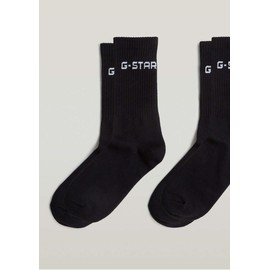 G-STAR Raw Men's Cotton Blend Brand Logo Mid-Calf Athletic Crew Sock 2-Pack,Dark Black,Large (Women's US 11-13/Men's US 10-13)