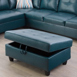 A Ainehome Sectional Sofa for Living Room, Ottoman, Modern Faux Leather Storage Ottoman for Living Room Furniture Sets, Apartment and Small Space(Size:35‘’x23.5‘’x17.5‘’H, A-Denim)