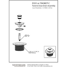 Westbrass D3324-62 1-1/2" NPSM Pull & Drain Bathtub Plug, Coarse Thread, Matte Black